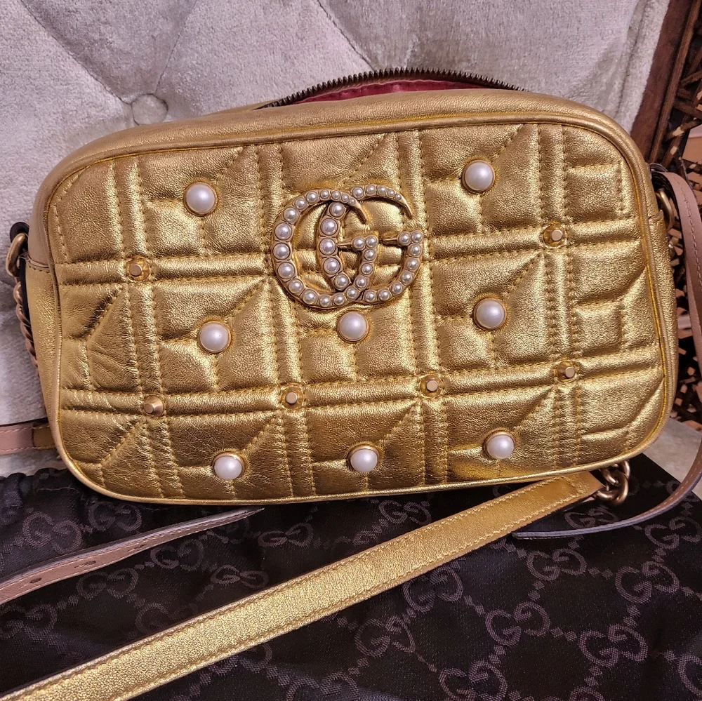 Authentic Gucci Pearl Studded GG Marmont camera bag - Picture 11 of 15